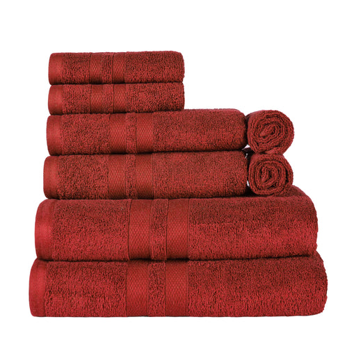 Ultra Soft Cotton Absorbent Solid Assorted 8 Piece Towel Set - Maroon