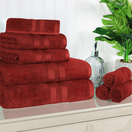 Ultra Soft Cotton Absorbent Solid Assorted 8 Piece Towel Set - Maroon
