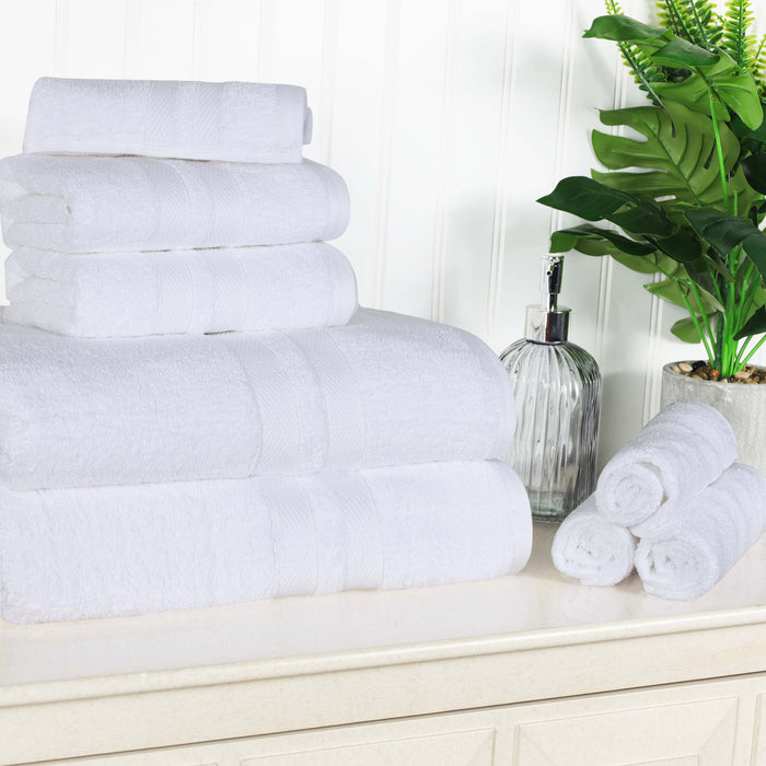 Ultra Soft Cotton Absorbent Solid Assorted 8 Piece Towel Set - White