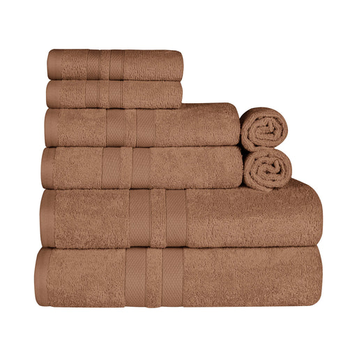 Ultra Soft Cotton Absorbent Solid Assorted 8 Piece Towel Set - Chocolate