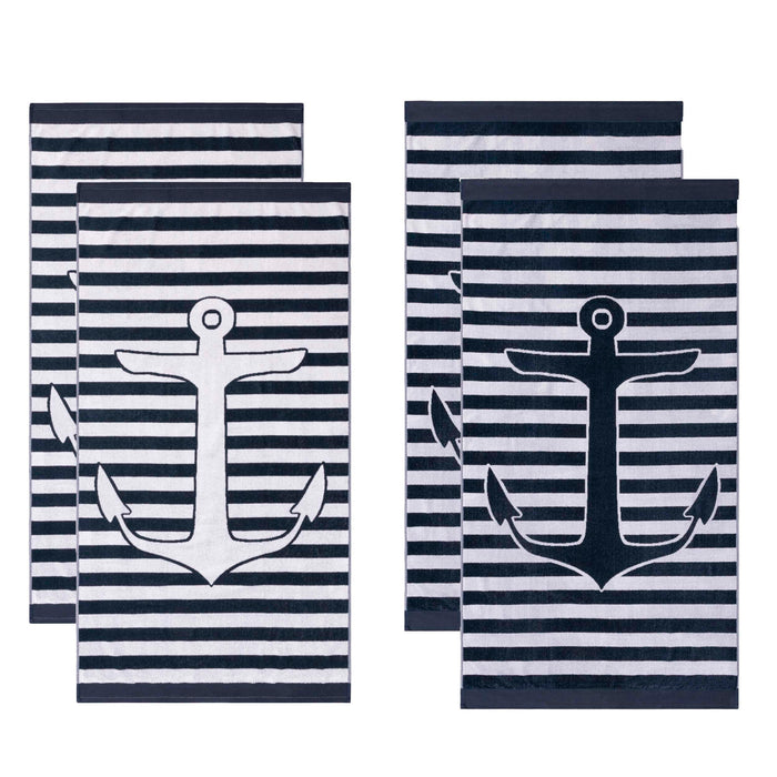 Yacht Club Egyptian Cotton Oversized 4 Piece Beach Towel Set - NavyBlue/White