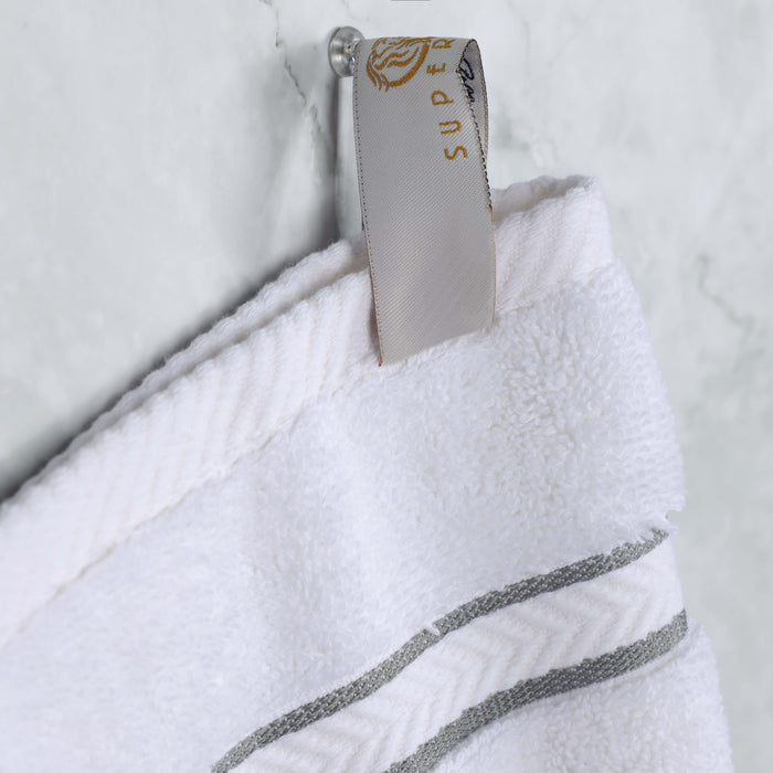  Turkish Cotton Ultra Plush Solid Absorbent 4 Piece Bath Towel Set -White/Charcoal