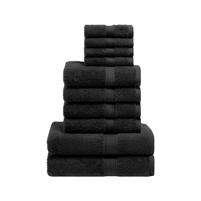 Egyptian Cotton Pile Solid 10-Piece Towel Set - Black