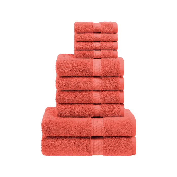 Egyptian Cotton Pile Solid 10-Piece Towel Set - Coral