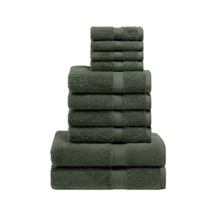 Egyptian Cotton Pile Solid 10-Piece Towel Set - Forest Green