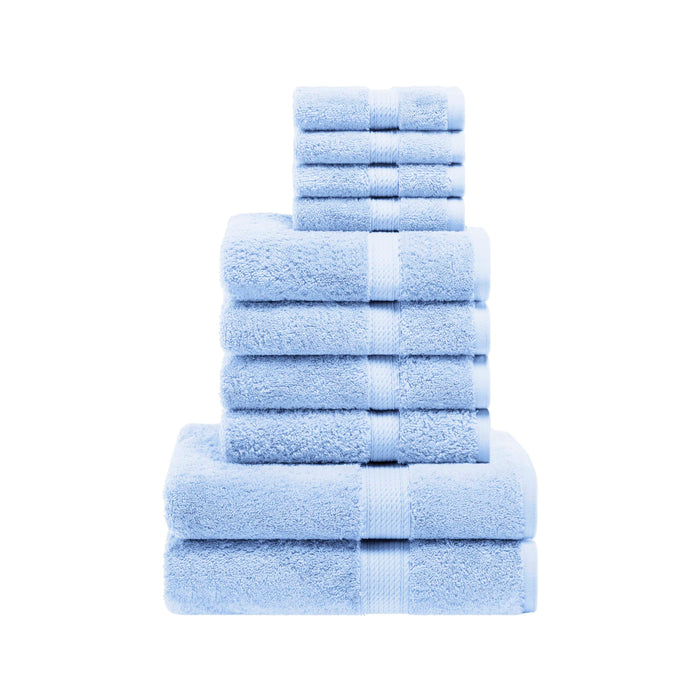 Egyptian Cotton Pile Solid 10-Piece Towel Set - Light Blue