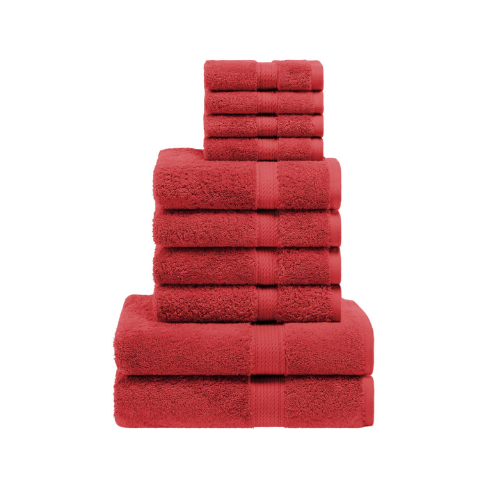 Egyptian Cotton Pile Solid 10-Piece Towel Set - Red