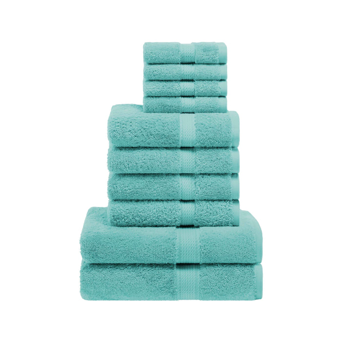 Egyptian Cotton Pile Solid 10-Piece Towel Set - Turquiose
