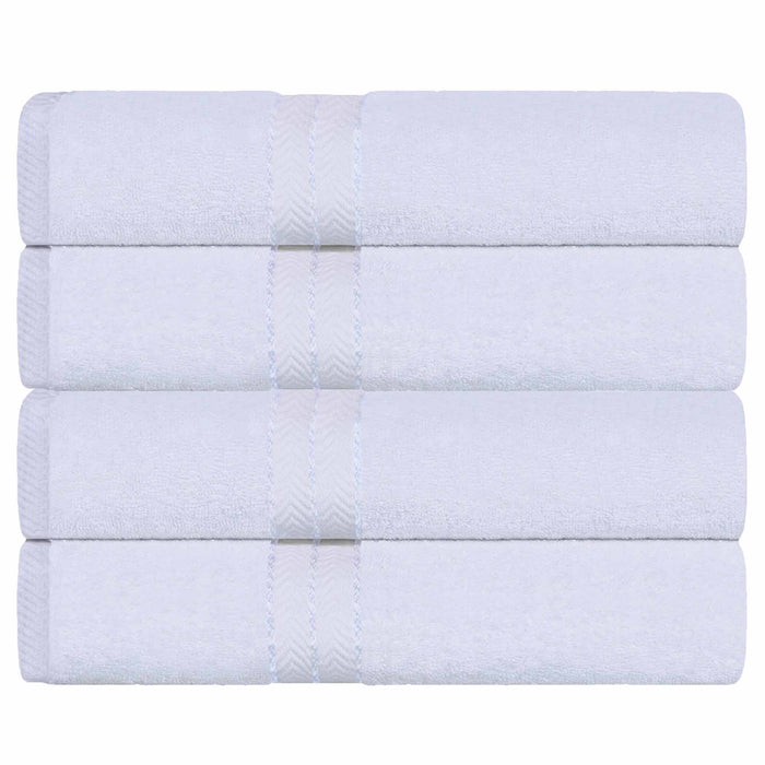 Turkish Cotton Ultra Plush Solid Absorbent 4 Piece Bath Towel Set -White/White