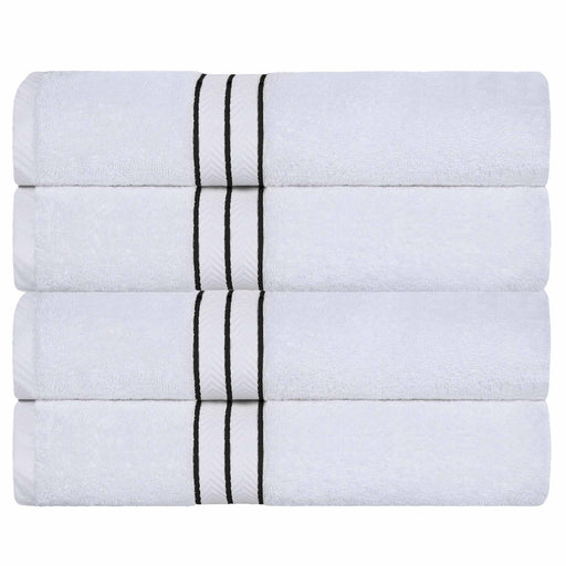 Turkish Cotton Ultra Plush Solid Absorbent 4 Piece Bath Towel Set -White/Black