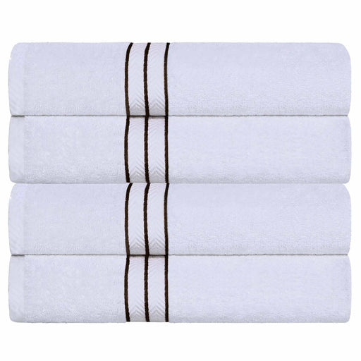 Turkish Cotton Ultra Plush Solid Absorbent 4 Piece Bath Towel Set -White/Chocolate