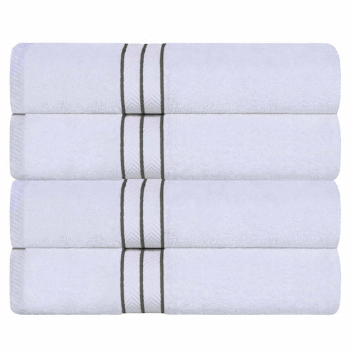 Turkish Cotton Ultra Plush Solid Absorbent 4 Piece Bath Towel Set -White/Charcoal