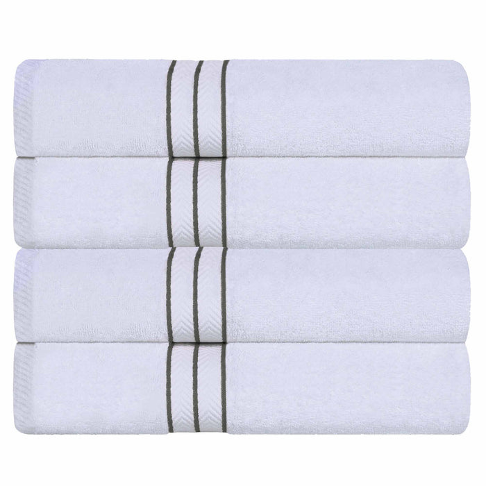 Turkish Cotton Ultra Plush Solid Absorbent 4 Piece Bath Towel Set -White/Charcoal