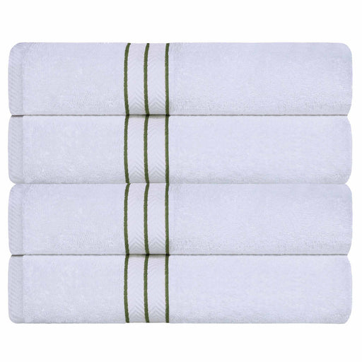 Turkish Cotton Ultra Plush Solid Absorbent 4 Piece Bath Towel Set -White/Forrest Green