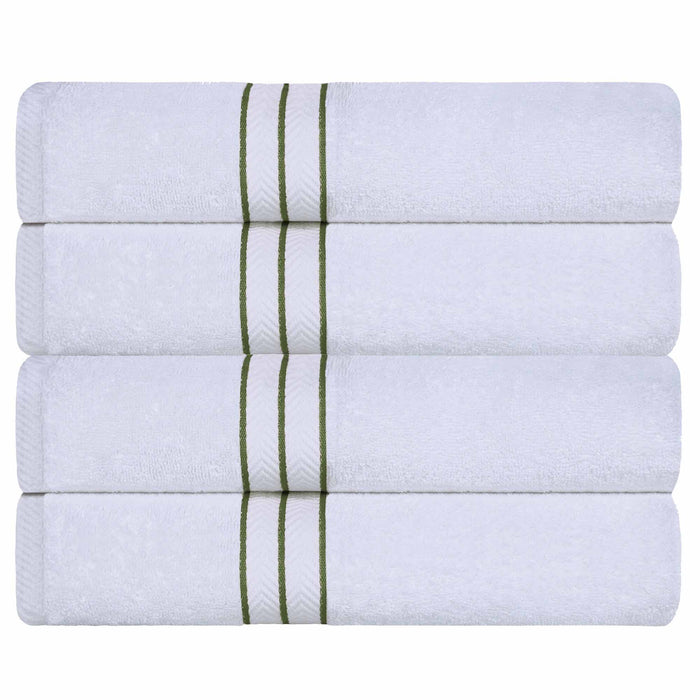 Turkish Cotton Ultra Plush Solid Absorbent 4 Piece Bath Towel Set -White/Forrest Green