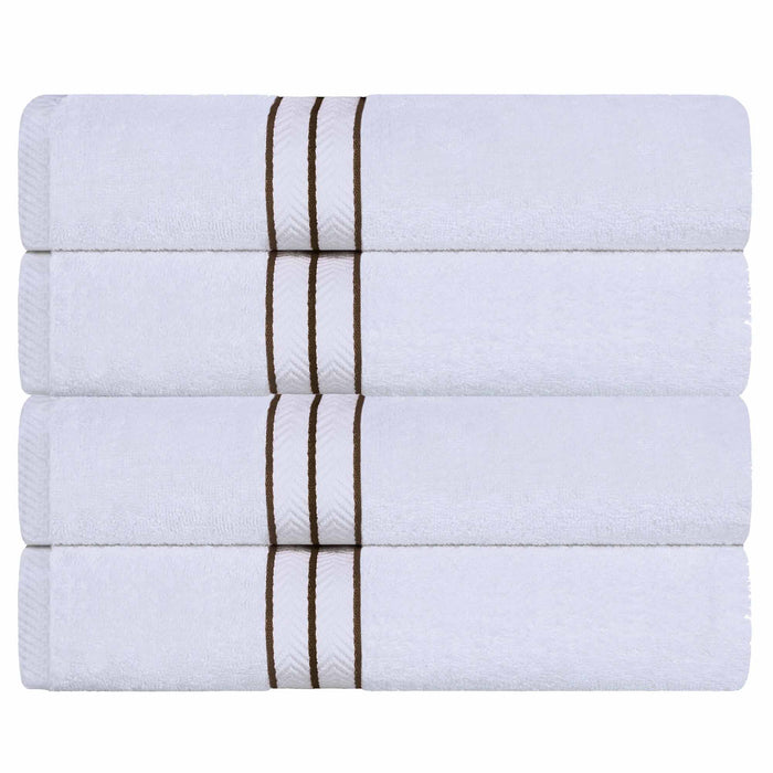 Turkish Cotton Ultra Plush Solid Absorbent 4 Piece Bath Towel Set -White/Latte