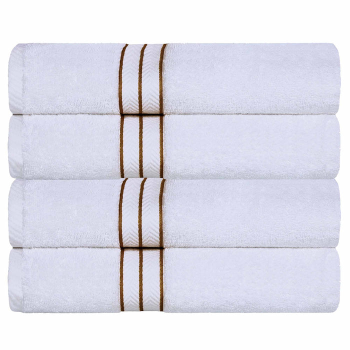 Turkish Cotton Ultra Plush Solid Absorbent 4 Piece Bath Towel Set -White/Toast
