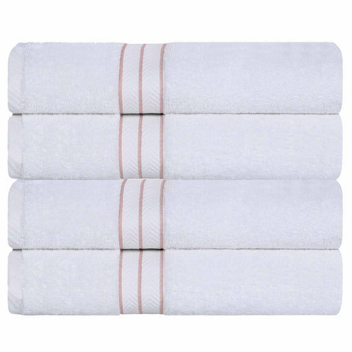 Turkish Cotton Ultra Plush Solid Absorbent 4 Piece Bath Towel Set -White/Tea Rose