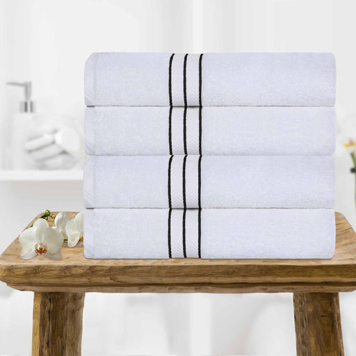 Turkish Cotton Ultra Plush Solid Absorbent 4 Piece Bath Towel Set -White/Black
