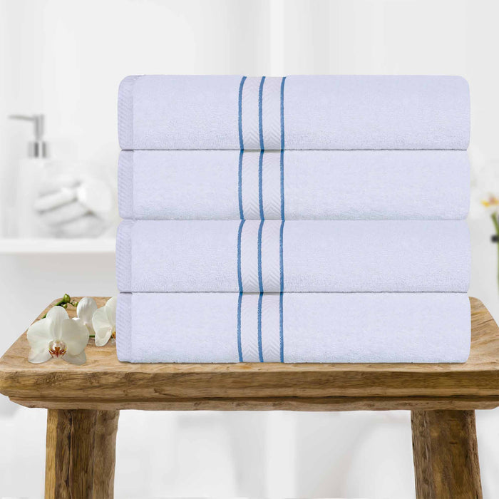Turkish Cotton Ultra Plush Solid Absorbent 4 Piece Bath Towel Set -White/Light Blue