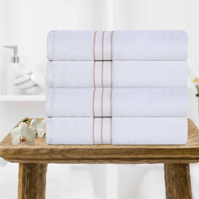 Turkish Cotton Ultra Plush Solid Absorbent 4 Piece Bath Towel Set -White/Tea Rose