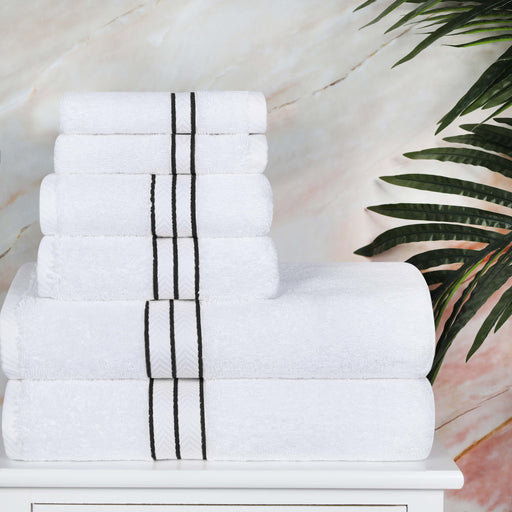 Turkish Cotton Ultra-Plush Solid 6-Piece Highly Absorbent Towel Set - White/Black