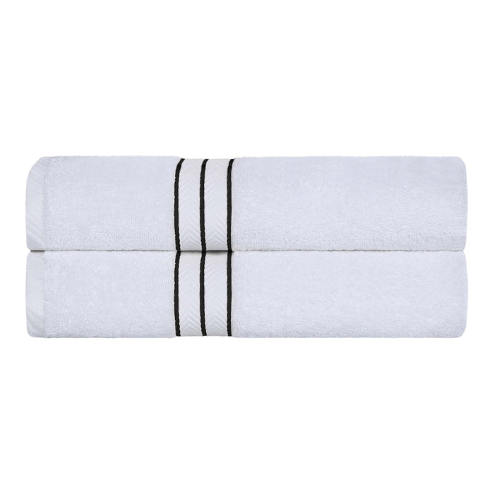 Turkish Cotton Ultra Plush Solid Absorbent 2 Piece Bath Towel Set - White/Black