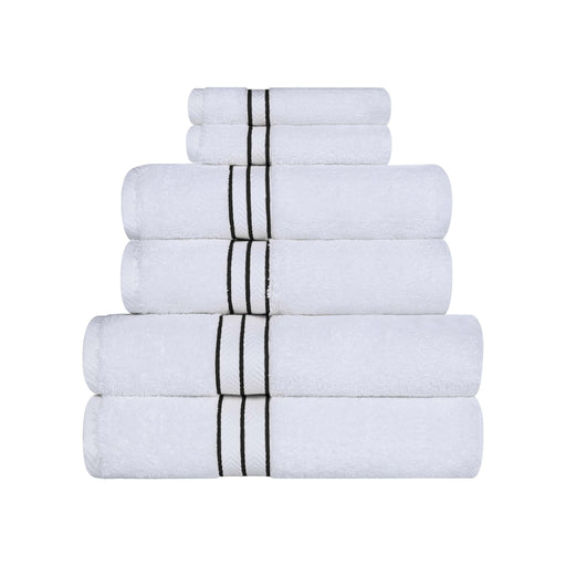 Turkish Cotton Ultra-Plush Solid 6-Piece Highly Absorbent Towel Set - White/Chocolate