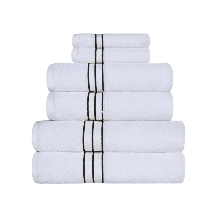 Turkish Cotton Ultra-Plush Solid 6-Piece Highly Absorbent Towel Set - White/Chocolate