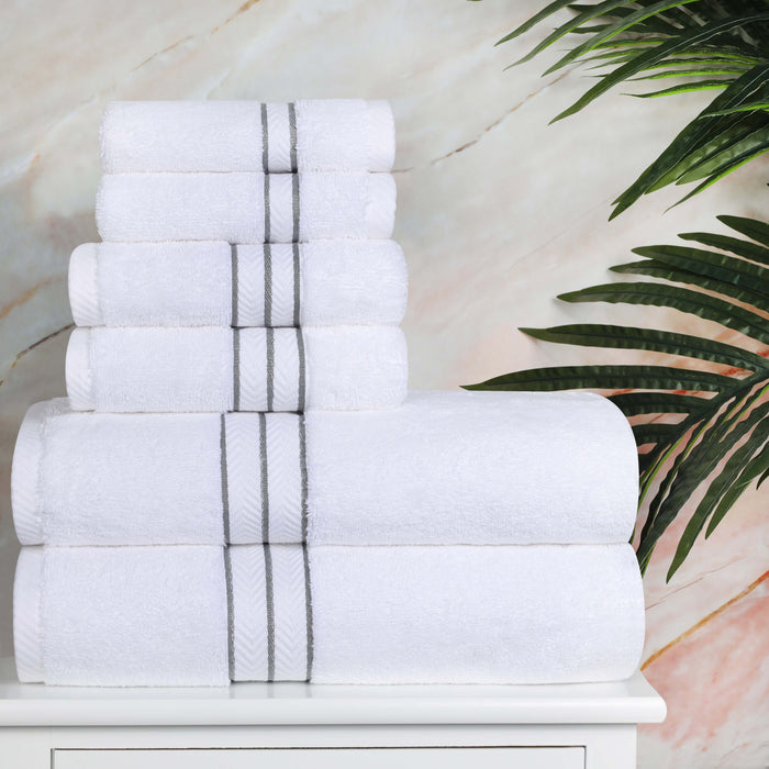Turkish Cotton Ultra-Plush Solid 6-Piece Highly Absorbent Towel Set - White/Charcoal