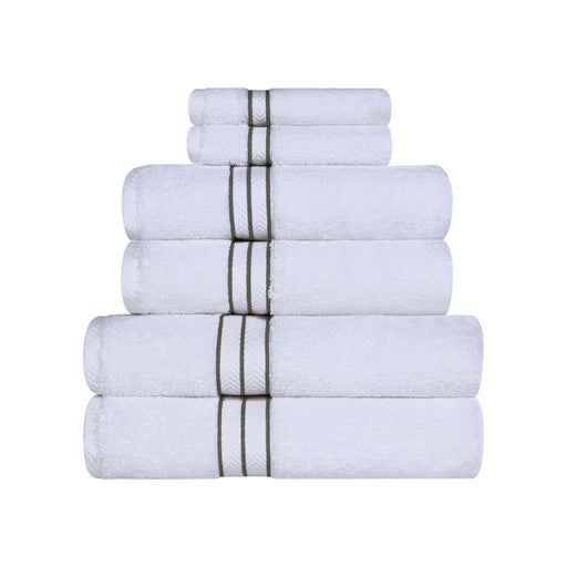 Turkish Cotton Ultra-Plush Solid 6-Piece Highly Absorbent Towel Set - White/Charcoal