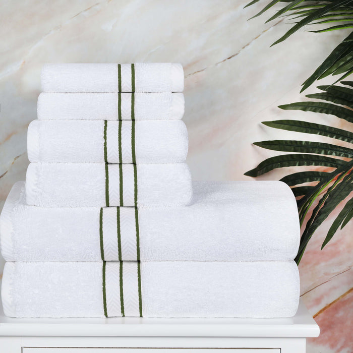 Turkish Cotton Ultra-Plush Solid 6-Piece Highly Absorbent Towel Set - White/Forrest Green