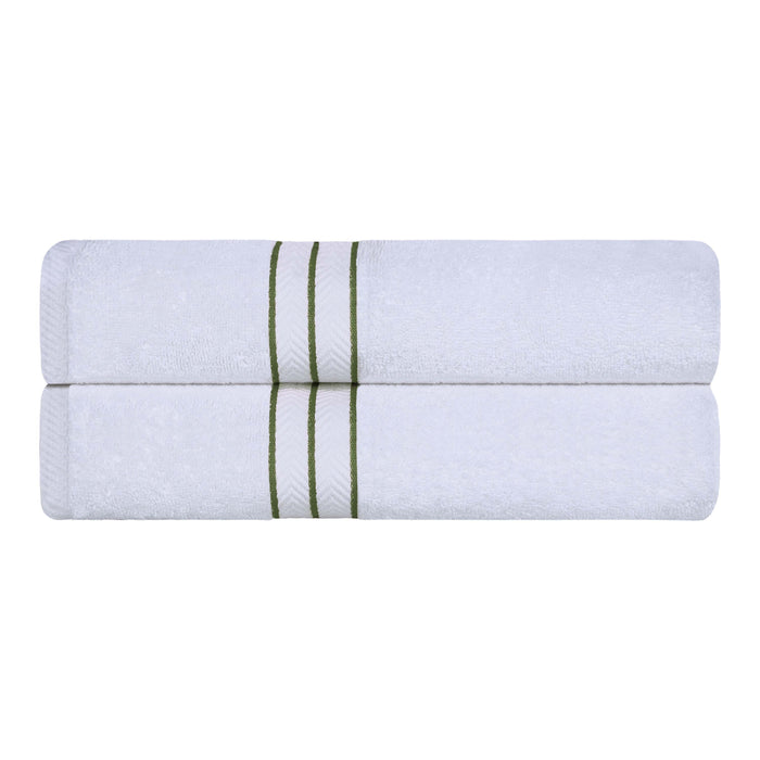 Turkish Cotton Ultra Plush Solid Absorbent 2 Piece Bath Towel Set - White/Forest Green