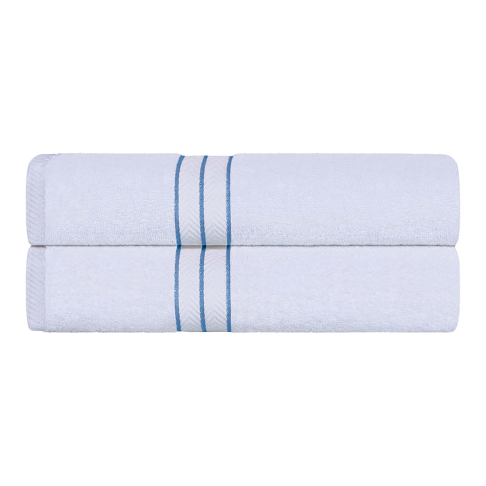 Turkish Cotton Ultra Plush Solid Absorbent 2 Piece Bath Towel Set - White/Light Blue