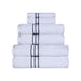 Turkish Cotton Ultra-Plush Solid 6-Piece Highly Absorbent Towel Set - White/Navy Blue