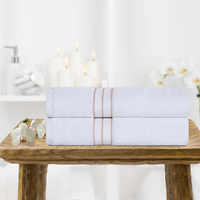 Turkish Cotton Ultra Plush Solid Absorbent 2 Piece Bath Towel Set - White/Tea Rose