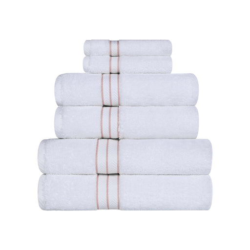 Turkish Cotton Ultra-Plush Solid 6-Piece Highly Absorbent Towel Set - White/Tea Rose