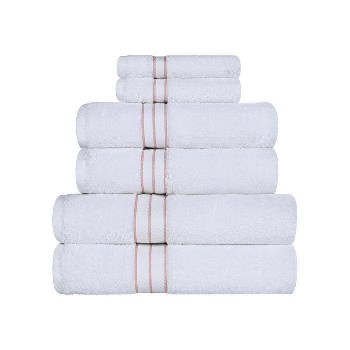 Turkish Cotton Ultra-Plush Solid 6-Piece Highly Absorbent Towel Set - White/Tea Rose