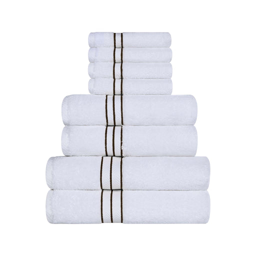 Turkish Cotton Ultra-Plush Solid 8 Piece Highly Absorbent Towel Set - White/Chocolate