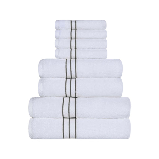 Turkish Cotton Ultra-Plush Solid 8 Piece Highly Absorbent Towel Set - White/Charcoal