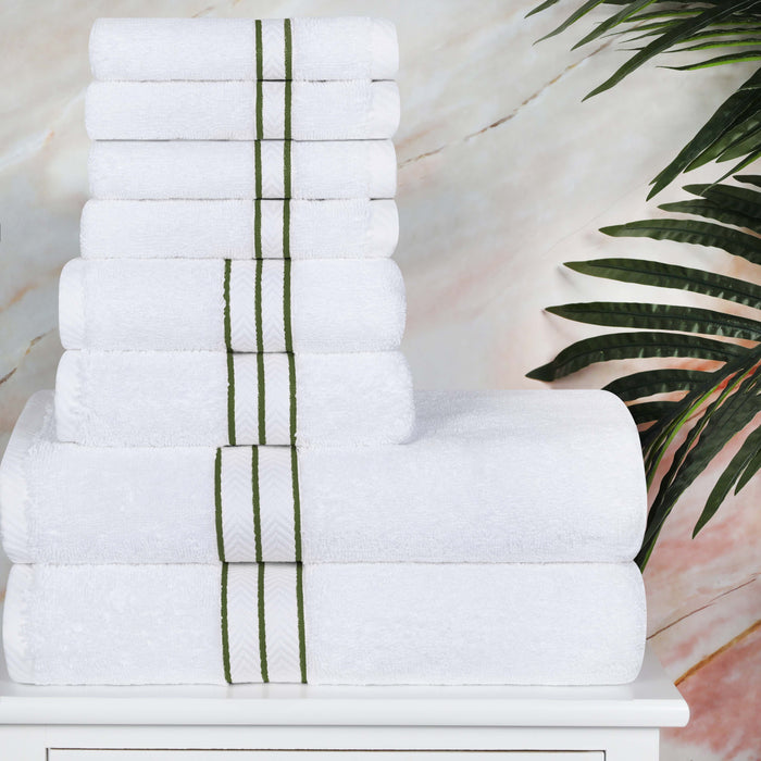 Turkish Cotton Ultra-Plush Solid 8 Piece Highly Absorbent Towel Set - White/Forrest Green
