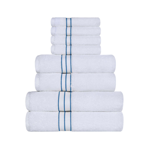 Turkish Cotton Ultra-Plush Solid 8 Piece Highly Absorbent Towel Set - White/Light Blue