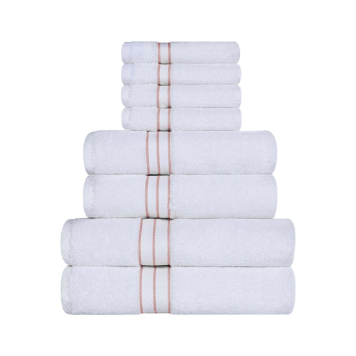 Turkish Cotton Ultra-Plush Solid 8 Piece Highly Absorbent Towel Set - White/Tea Rose
