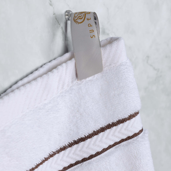 Turkish Cotton Ultra Plush Solid Absorbent 2 Piece Bath Towel Set - White/Choco