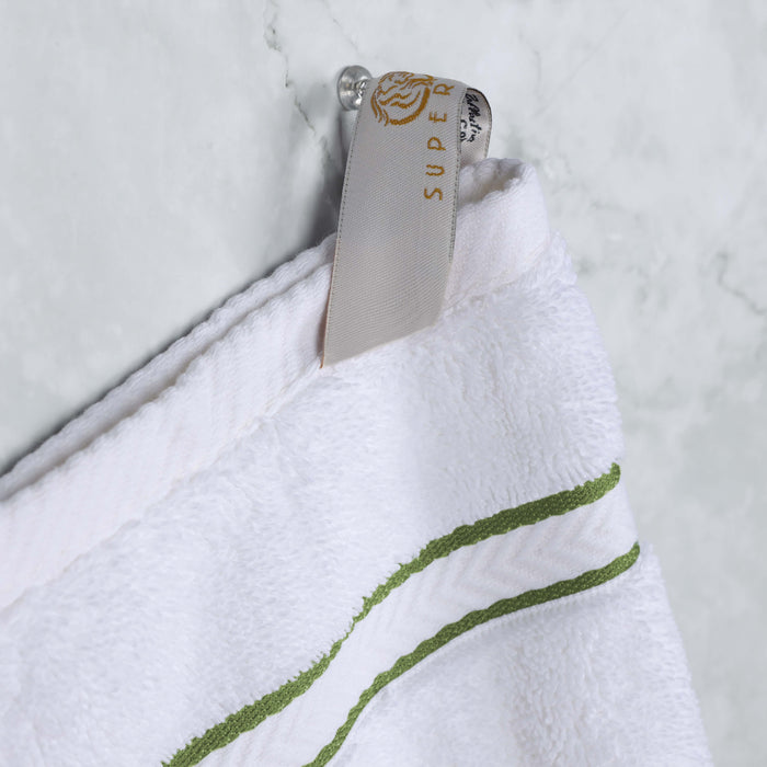 Turkish Cotton Ultra Plush Solid Absorbent 2 Piece Bath Towel Set - White/Forrest Green