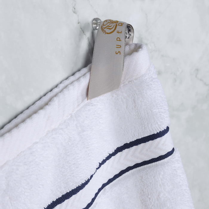 Turkish Cotton Ultra Plush Solid Absorbent 2 Piece Bath Towel Set - White/Navy Blue