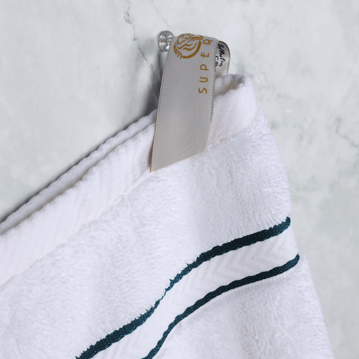 Turkish Cotton Ultra Plush Solid Absorbent 4 Piece Bath Towel Set -White/Teal