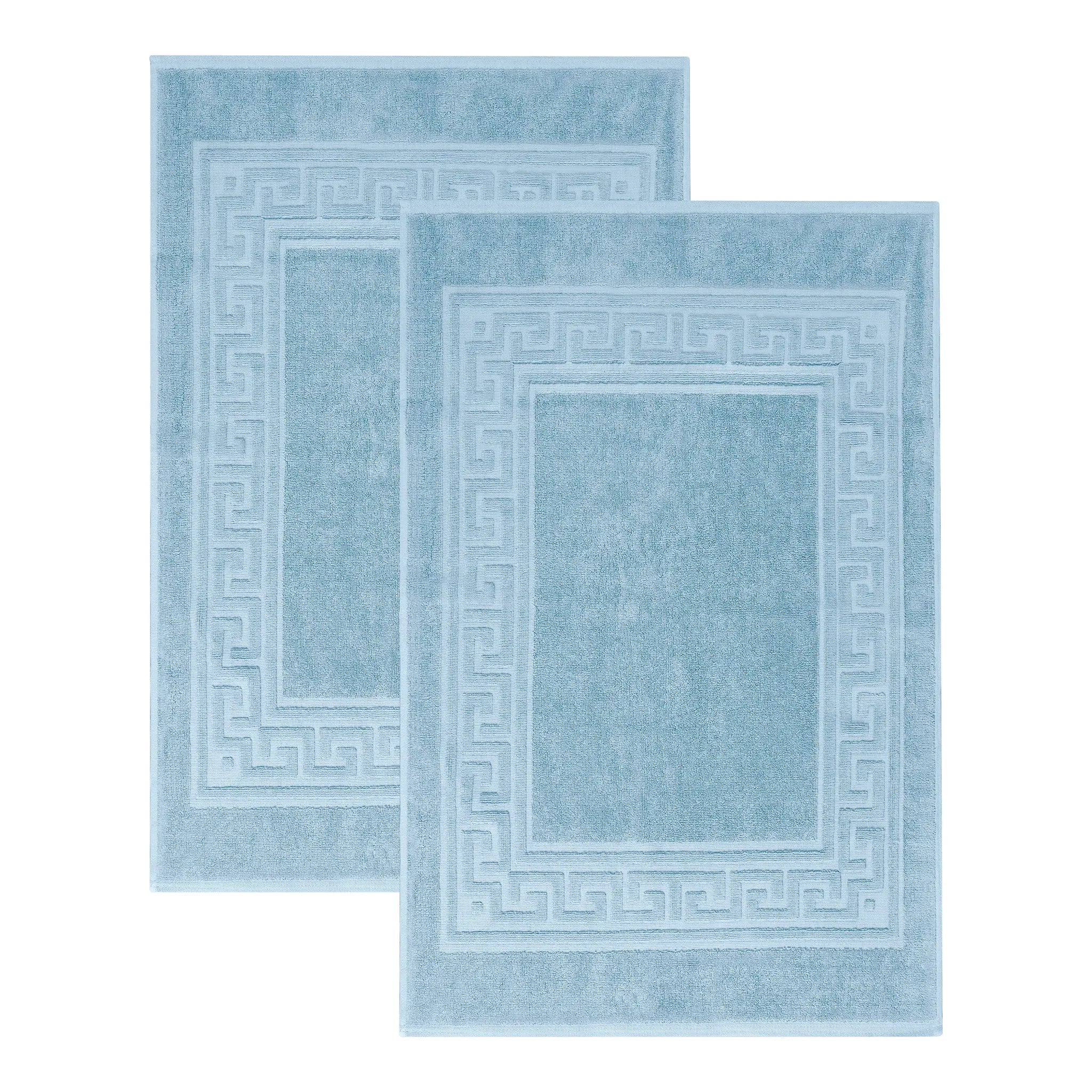 Cotton 2 Piece Greek Key Border Super Absorbent Bath Mat Set - Blue Nile Mills