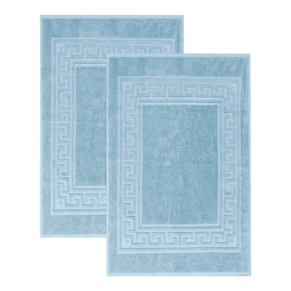 Cotton 2 Piece Greek Key Border Super Absorbent Bath Mat Set - Blue Nile Mills