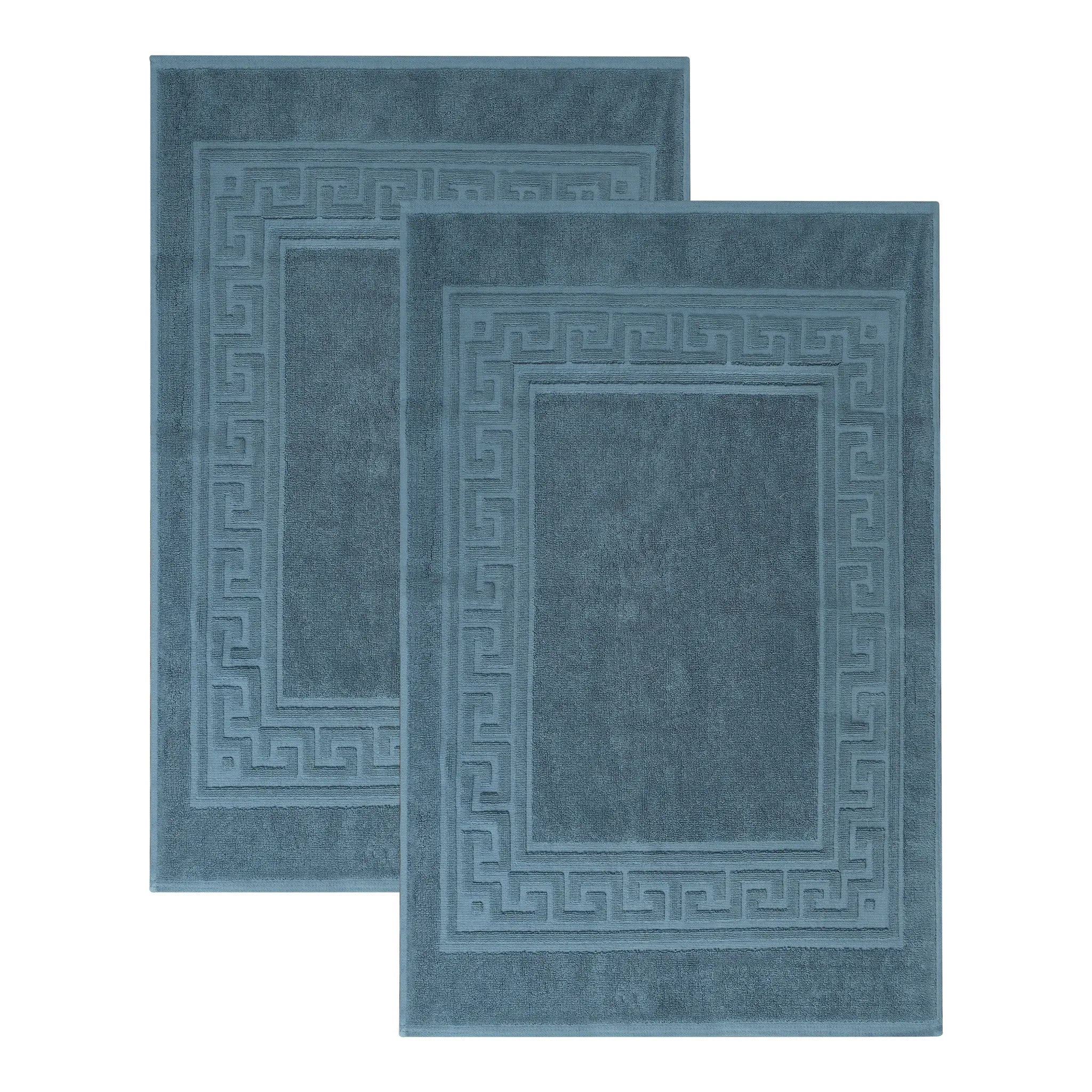 Cotton 2 Piece Greek Key Border Super Absorbent Bath Mat Set - Blue Nile Mills